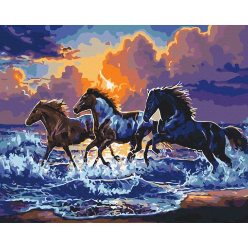 Fekete lovak a parton - Számfestő készlet kereten 40x50_
