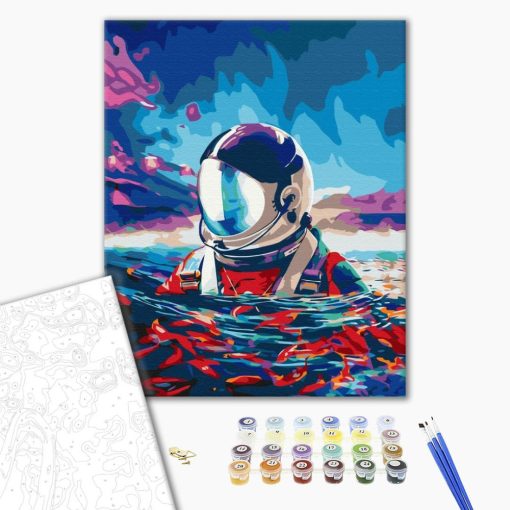 Schwebender Astronaut - Malen-nach-Zahlen-Set auf Keilrahmen 40x50