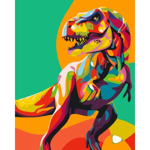 Szivárványos T-rex - Számfestő készlet kereten 40X50