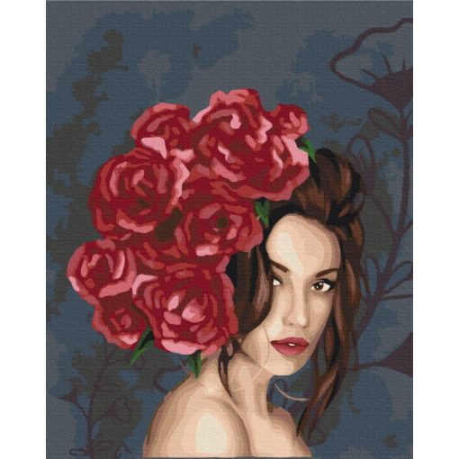 Hölgy rózsákkal - Számfestő készlet kereten 40x50
