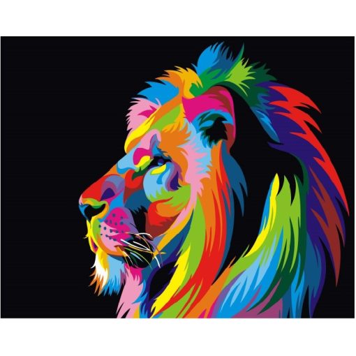 Szivárványos oroszlán - Számfestő készlet kereten 40x50
