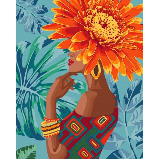 Lány trópusi virágban - Számfestő készlet kereten 40x50