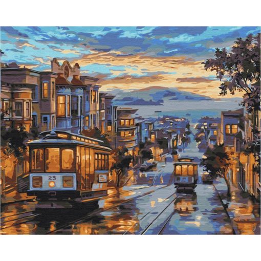 Város az eső színeiben - Számfestő készlet kereten 40x50_