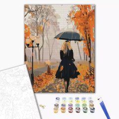 Őszi séta az esőben - Számfestő készlet kereten 40X50