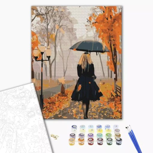 Őszi séta az esőben - Számfestő készlet kereten 40X50