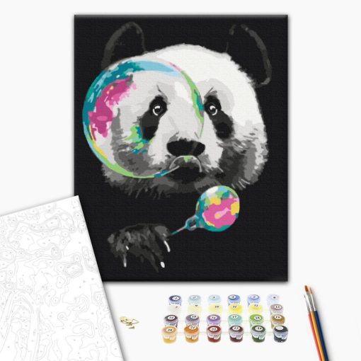 Panda, buborékkal - Számfestő készlet kereten 40x50