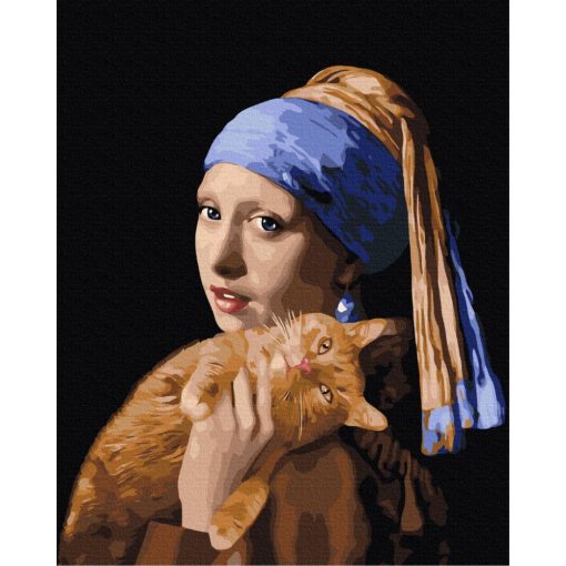 Hölgy vörös macskával - Számfestő készlet kereten 40x50_