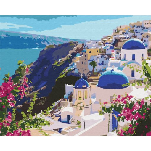 Santorini felülről - Számfestő készlet kereten 40x50
