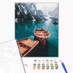   Csónakok egy alpesi tavon - Számfestő készlet kereten 40X50
