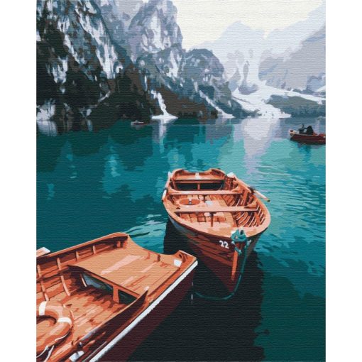 Csónakok egy alpesi tavon - Számfestő készlet kereten 40X50