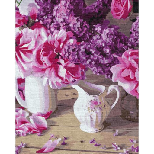 Rózsaszín virágos csendélet - Számfestő készlet kereten 40x50_