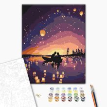 Csónak a lámpások között - Számfestő készlet kereten 40x50