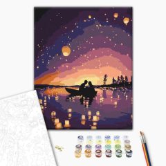   Csónak a lámpások között - Számfestő készlet kereten 40x50