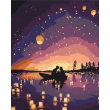 Csónak a lámpások között - Számfestő készlet kereten 40x50