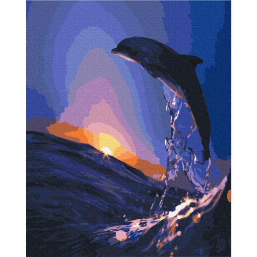 Delfin a naplementében - Számfestő készlet kereten 40x50_