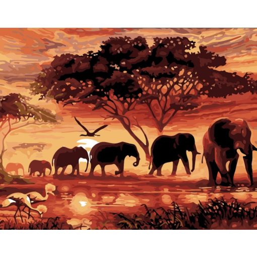 Elefántcsorda - Számfestő készlet kereten 40x50_