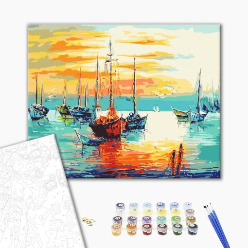 Naplemente a kikötőben - Számfestő készlet kereten 40x50
