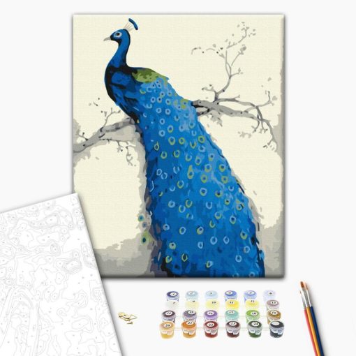 Blauer Pfau - Malen-nach-Zahlen-Set auf Keilrahmen 40x50