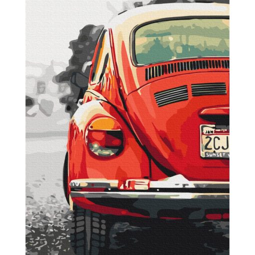 Piros retro autó - Számfestő készlet kereten 40x50
