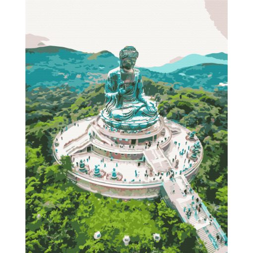 Tien Tan Buddha-szobor - Számfestő készlet kereten 40x50