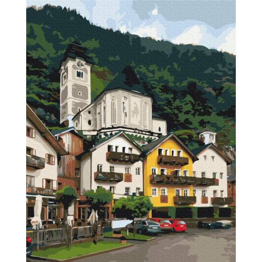 Város a hegyek között - Számfestő készlet kereten 40x50