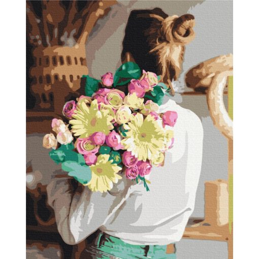 Lány virággal - Számfestő készlet kereten 40x50