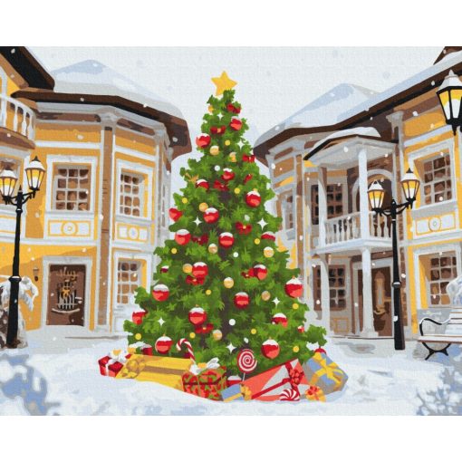 Főtér karácsonykor - Számfestő készlet kereten 40x50