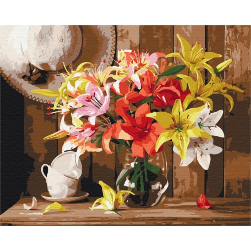 Színes liliomok vázában - Számfestő készlet kereten 40x50_
