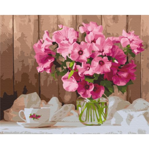 Rózsaszín petúnia vázában - Számfestő készlet kereten 40x50_