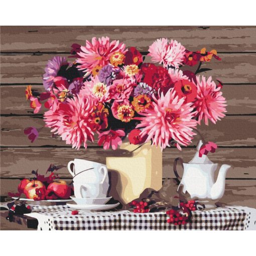 Rózsaszín vidéki virágcsokor - Számfestő készlet kereten 40x50_