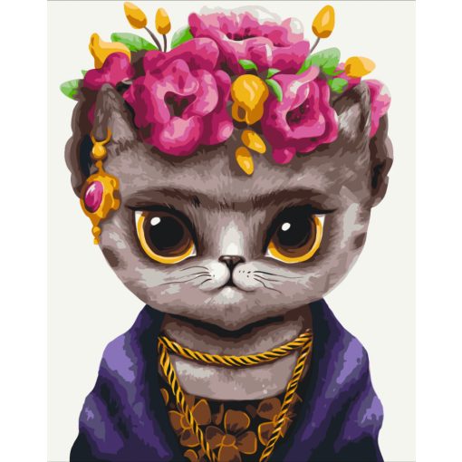 Frida cica - Számfestő készlet kereten 40x50_