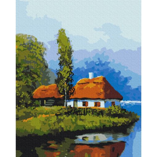 Ház a tó partján - Számfestő készlet kereten 40x50