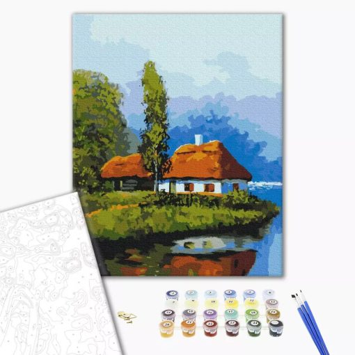 Ház a tó partján - Számfestő készlet kereten 40x50