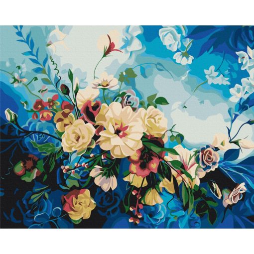 Kék virágok - Számfestő készlet kereten 40x50