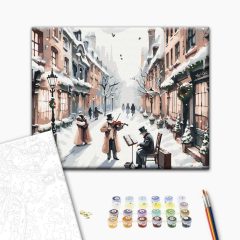 Hangulatos téli város - Számfestő készlet kereten 40x50