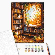 Őszi könyvtár - Számfestő készlet kereten 40X50