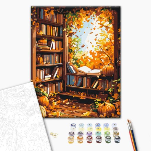 Őszi könyvtár - Számfestő készlet kereten 40X50