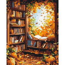 Őszi könyvtár - Számfestő készlet kereten 40X50