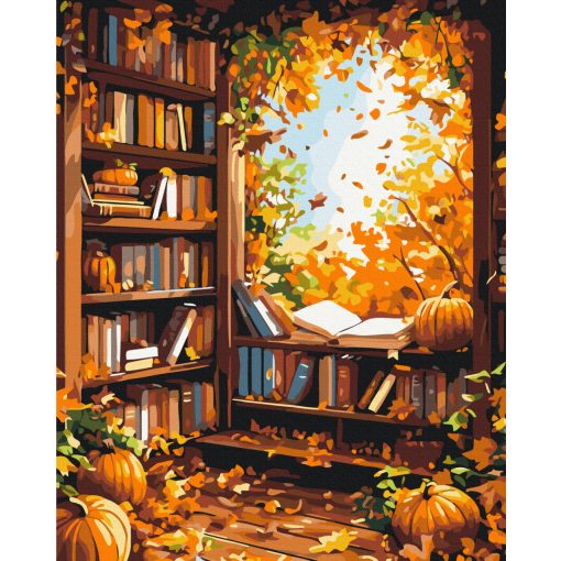 Őszi könyvtár - Számfestő készlet kereten 40X50