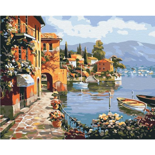 Tengerparti városka - Számfestő készlet kereten 40x50