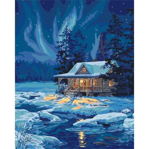 Viskó a téli tájban - Számfestő készlet kereten 40x50