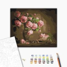 Rózsaszín rózsák csendélet - Számfestő készlet kereten 40x50