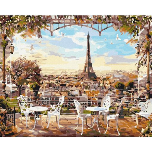Eiffel-toronyra néző kávéház - Számfestő készletkereten 40x50