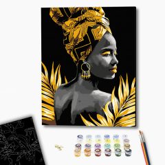   Egzotikus nőiesség - Számfestő készlet fekete vásznon, kereten 40x50