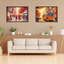 Város ősszel - 2 darabos számfestő készlet kereten