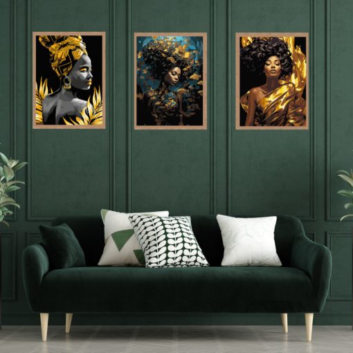Arany szépségek - 3 darabos számfestő készlet fekete vásznon, kereten