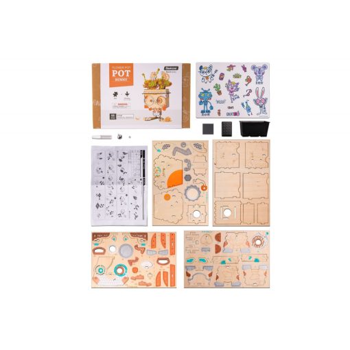 Nyuszi 3D fa puzzle virágtartó