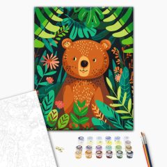   Játékos medve a dzsungelben - Számfestő készlet kereten 30x40