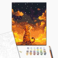   Kis tigris a csillagok alatt - Számfestő készlet kereten 30X40